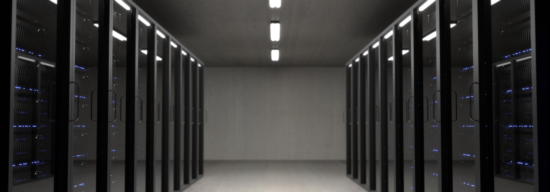 black server racks on a room