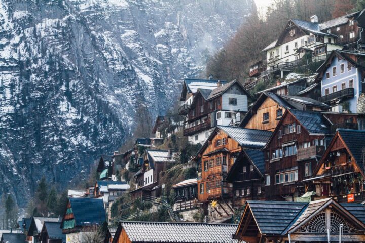 assorted color wooden house on mountain