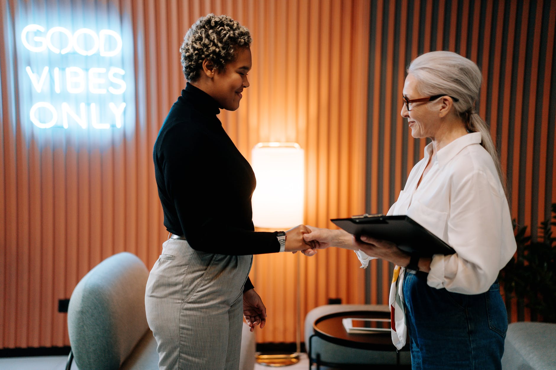 woman in black long sleeve shirt had a job interview