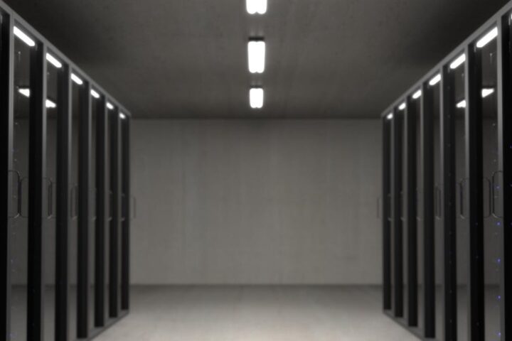 black server racks on a room